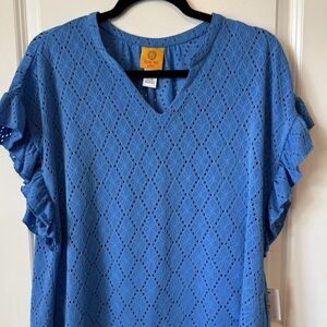 Ruby Rd. Azure Blue Eyelet Top-NWT